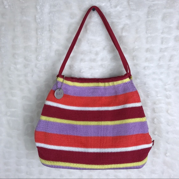 The Sak Orange Red Purple Striped Small Handbag - Picture 1 of 8
